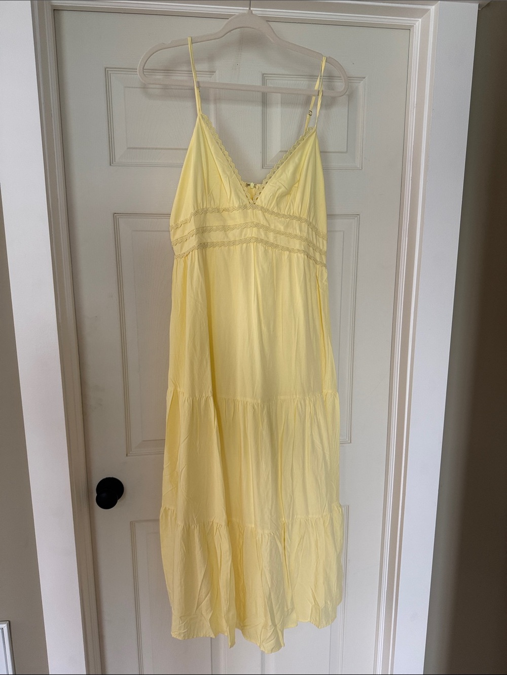 Altar'd State Soft Yellow Lace-Trim Maxi Dress
